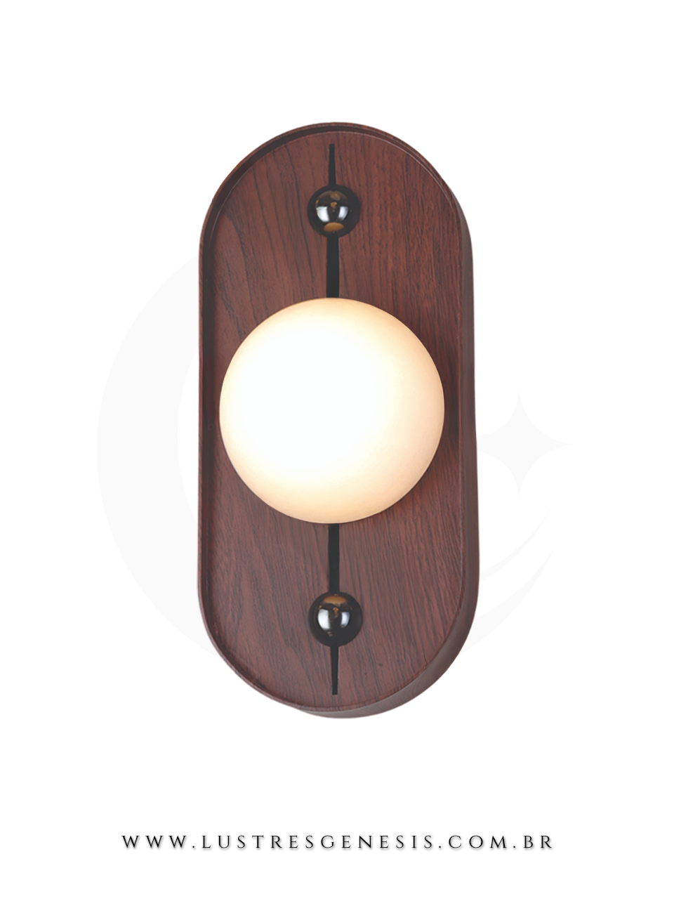 Arandela oval de 27cm com acabamento em &eacute;bano e c&uacute;pula de alabastro, com LED de 300 l&uacute;mens, ideal para cabeceira de cama ou hall.